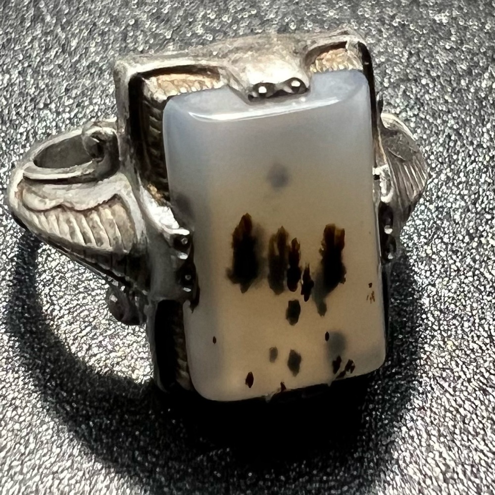 Vintage Clark & Coombs Sterling Silver Montana Agate Ring Size 6 Art Deco Ring